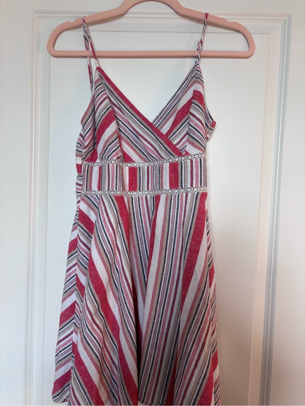 Striped Spaghetti Strap Mini Dress in Red, White & Navy
